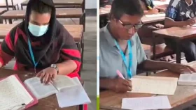বই দেখে পরীক্ষা দিচ্ছেন তারা, ভিডিও করায় সাংবাদিকদের মারধর