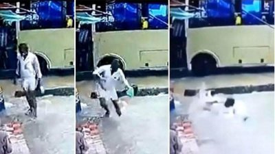 সালেহ আহমদের পড়ে যাওয়ার ছবি (ভিডিও ফুটেজ থেকে নেওয়া )