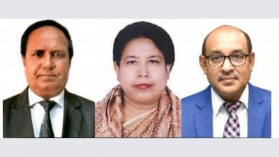 (বাঁ থেকে) ইসমাইল হোসেন, শিরীন আখতার ও আব্দুল মান্নান
