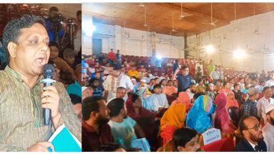 স্বতন্ত্র মেয়র প্রার্থী নিজাম উদ্দিন কায়সারের বক্তব্যের সময় হট্টগোলের সৃষ্টি হয়