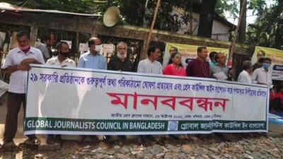 গ্লোবাল জার্নালিস্টস কাউন্সিল ইন বাংলাদেশ এর মানববন্ধন