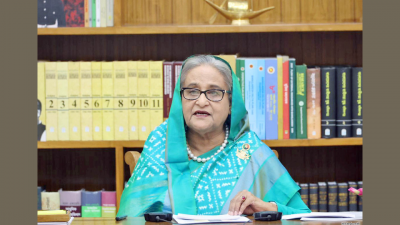 সংবাদ সম্মেলনে প্রধানমন্ত্রী শেখ হাসিনা, ছবি: ফোকাস বাংলা