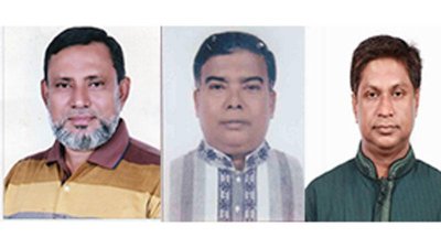 অভিযুক্ত তিন চেয়ারম্যান (বাঁ থেকে) হাসান রাফি রাজু, কাজী মো. মোজাম্মেল হক ও মামুনুর রশিদ মামুন