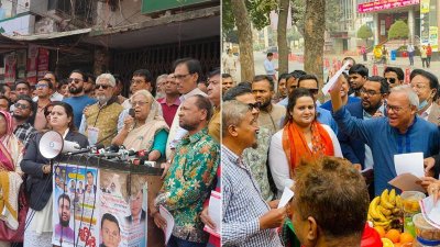 লিফলেট বিতরণ কর্মসূচিতে সেলিমা রহমান ও রুহুল কবির রিজভী আহমেদ