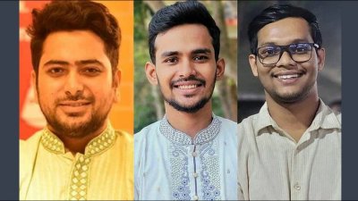 বাঁ থেকে নাহিদ ইসলাম, আসিফ মাহমুদ ও আবু বাকের মজুমদার (ছবি: সংগৃহীত)