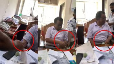 চেক বুঝিয়ে দিয়ে টাকা নিচ্ছেন চট্টগ্রাম সিটি করপোরেশনের হিসাবরক্ষক মাসুদুল ইসলাম (ভিডিও থেকে নেওয়া ছবি)