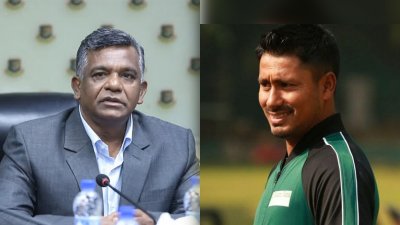 বিসিবি সভাপতি আমিনুল ইসলাম বুলবুল (বাঁয়ে) এবং বাংলাদেশ জাতীয় ক্রিকেট দলের সাবেক অধিনায়ক মোহাম্মদ আশরাফুল/কোলাজ