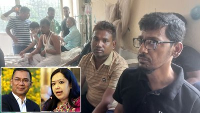 বিভিন্ন হাসপাতালে চিকিৎসা নিচ্ছেন আহতরা, ইনসেটে তারেক রহমান ও রুমিন ফারহানা