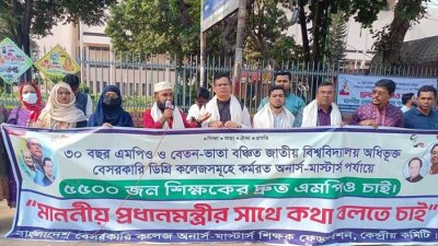 বেসরকারি কলেজের অনার্স-মাস্টার্স স্তরের শিক্ষকদের মানববন্ধন (ফাইল ছবি)