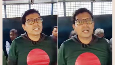 প্রিজনভ্যানে জাতীয় সংগীত গাইছেন জুনাইদ আহমেদ পলক (ছবি: ভিডিও থেকে)