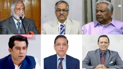 আবদুল মঈন খান, জয়নুল আবেদীন, ওসমান ফারুক, আশরাফ উদ্দিন নিজান, আন্দালিব রহমান পার্থ এবং মাহবুব উদ্দিন খোকন (কোলাজ)