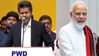 থালাপতি বিজয় ও ভারতের প্রধানমন্ত্রী নরেন্দ্র মোদি। ছবি: কোলাজ