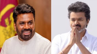 শ্রীলঙ্কার প্রেসিডেন্ট অনুরা কুমারা দিসানায়েক ও থালাপতি বিজয়। ছবি: কোলাজ