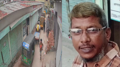 সিসি ক্যামেরার ফুটেজ ও নিহত ব্যবসায়ী নাছির (ডানে)
