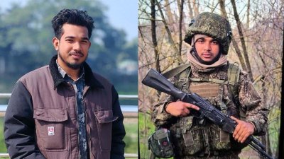 মো. জাহাঙ্গীর হোসাইন, যুদ্ধক্ষেত্রে অস্ত্র হাতে (ডানে) (কোলাজ: বাংলা ট্রিবিউন)