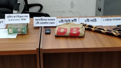 গ্রেফতারদের কাছ থেকে উদ্ধার হওয়া মালামাল। ছবি: বাংলা ট্রিবিউন