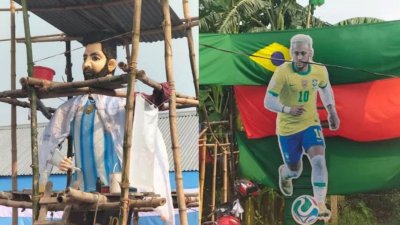 বহুগ্রামে বিশ্বকাপ ফুটবলকে ঘিরে নির্মাণ করা হচ্ছে ফুটবল তারকা লিওনেল মেসির ১৬ ফুট উচ্চতার একটি ভাস্কর্য, সেখানে নেইমারের প্রতিকৃতি স্থাপন করা হয়েছে