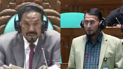 স্পিকার হাফিজ উদ্দিন আহমদ বীর বিক্রম (বামে) ও জামালপুর-২ আসনের বিএনপি-দলীয় সংসদ সদস্য এ ই সুলতান মাহমুদ বাবু (ডানে)