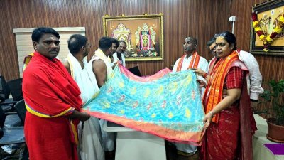 শাড়িটি বুননশিল্পীদের অসাধারণ দক্ষতার প্রমাণ হিসেবে ব্যাপক প্রশংসা কুড়াচ্ছে। ছবি: দ্য হিন্দু