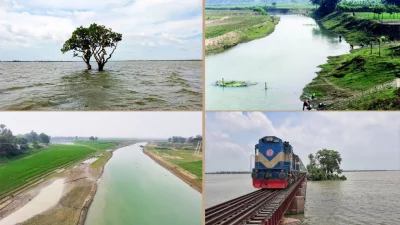 নদীমাতৃক বাংলাদেশ। ছবি: বাংলা ট্রিবিউন কোলাজ।