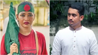 অভিনেত্রী আজমেরী হক বাঁধন ও জাতীয় নাগরিক পার্টির (এনসিপি) নেতা সারজিস আলম। ছবি: কোলাজ