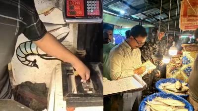 ব্রাহ্মণবাড়িয়ায় ওজন মেশিনে বিশেষ কৌশলে কারচুপি করে ইলিশ মাছ কম দেওয়ার দায়ে এক ইলিশ বিক্রেতাকে ১ লাখ টাকা জরিমানা করেছে জাতীয় ভোক্তা অধিকার সংরক্ষণ অধিদফতর