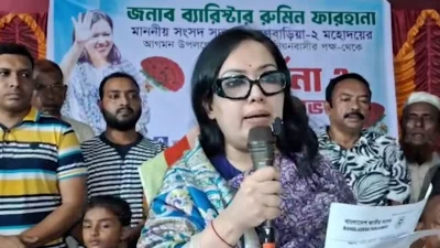 কথা বলছেন সংসদ সদস্য রুমিন ফারহানা