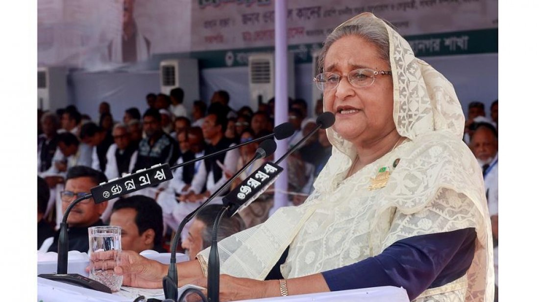 রংপুরে সমাবেশ থেকে বেক্সিমকো পাওয়ার নির্মিত বিদ্যুৎকেন্দ্রটির উদ্বোধন করেন প্রধানমন্ত্রী শেখ হাসিনা (ছবি: ফোকাস বাংলা)