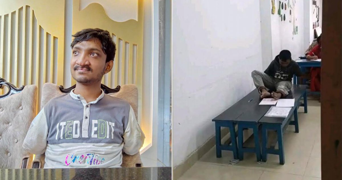 পা দিয়ে লিখে বিশ্ববিদ্যালয়ে মেধা তালিকায় স্থান পেলেন সেই মানিক