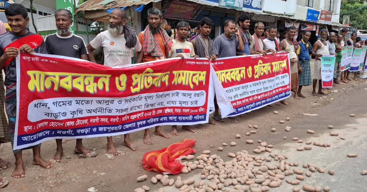 সড়কে আলু ফেলে কৃষকদের মানববন্ধন