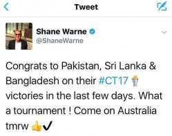 শেন ওয়ার্নের টুইট