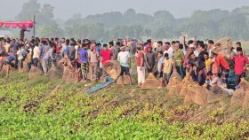 ফরিদপুরে পলো দিয়ে মাছ ধরার উৎসবে হাজারো মানুষ