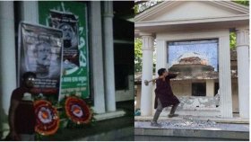 রাতে শেখ মুজিবের প্রতিকৃতিতে ফুল দেওয়ায় দিনে ভেঙে দেওয়া হলো