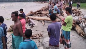 ভারত থেকে ভেসে আসা ঢলে গাছের গুঁড়ি ধর‌তে গি‌য়ে নিখোঁজ ধান ব্যবসায়ী