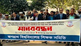 স্বতন্ত্র বেতন স্কেলের দাবিতে জবি শিক্ষকদের মানববন্ধন 