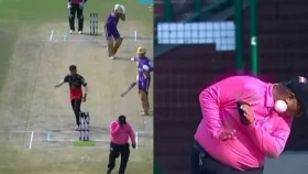 ব্যাটারের জোরালো শটে বল লাগলো আম্পায়ারের মুখে, তার পর হাসপাতালে 