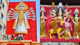 রাজশাহীতে নজর কেড়েছে ৪৫ ফুট ও কয়েন চকলেটের দুর্গাপ্রতিমা