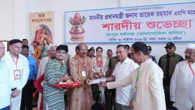 রংপুরের রাধা গোবিন্দ ধর্মসভা মন্দিরের পূজামণ্ডপে প্রধানমন্ত্রী, ভক্তদের উচ্ছ্বাস
