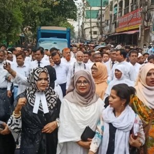আদালতে প্রাঙ্গণে বিএনপিপন্থি আইনজীবীদের ফ্যাসিস্টবিরোধী মিছিল