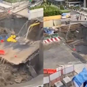 ব্যাংককের সড়কে ধস, যেন প্রলয়ঙ্করী সিনেমার দৃশ্য