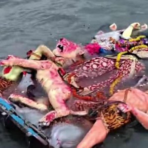 চোখের জলে প্রতিমা বিসর্জন, শেষ হলো শারদীয় দুর্গাপূজা