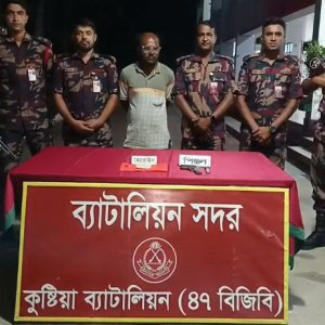 দৌলতপুর সীমান্তে বিদেশি পিস্তলসহ অস্ত্র ব্যবসায়ী আটক