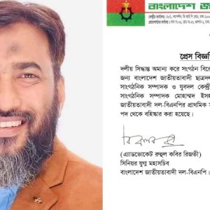 ঢাকা-৭ আসনের বিদ্রোহী প্রার্থীকে বহিষ্কার করেছে বিএনপি