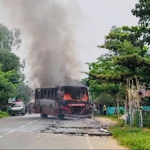 ফটিকছড়িতে বাসের ধাক্কায় বাবা-ছেলে নিহত, গাড়িতে আগুন