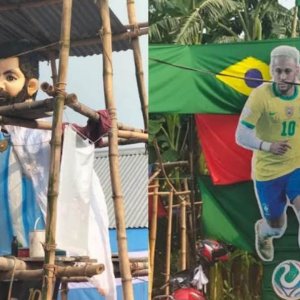 গোপালগঞ্জে মেসির ১৬ ফুটের ভাস্কর্য, নেইমারের প্রতিকৃতি নিয়ে উচ্ছ্বাস