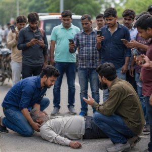 কারও বিপদে সাহায্য নাকি ভিডিও করবেন?