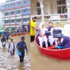 কোমরসমান পানি মাড়িয়ে ও নৌকায় চড়ে পরীক্ষাকেন্দ্রে শিক্ষার্থীরা, জানালেন ক্ষোভ