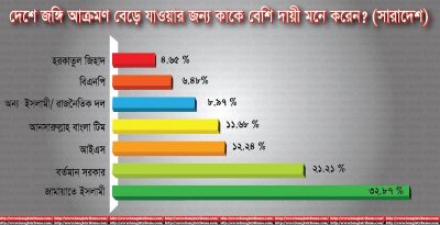 দেশে জঙ্গি আক্রমণ বেড়ে যাওয়ার জন্য কাকে বেশি দায়ী মনে করেন?