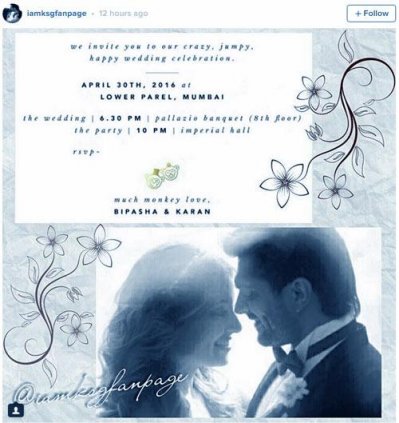 বিপাশা ও করণের বিয়ের কার্ড