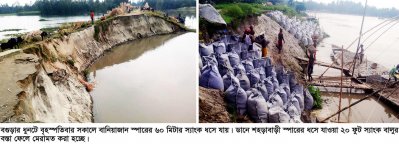 ধুনটে বানিয়াজান বাঁধে ধস: যমুনার তীর সংরক্ষণ প্রকল্প হুমকিতে
